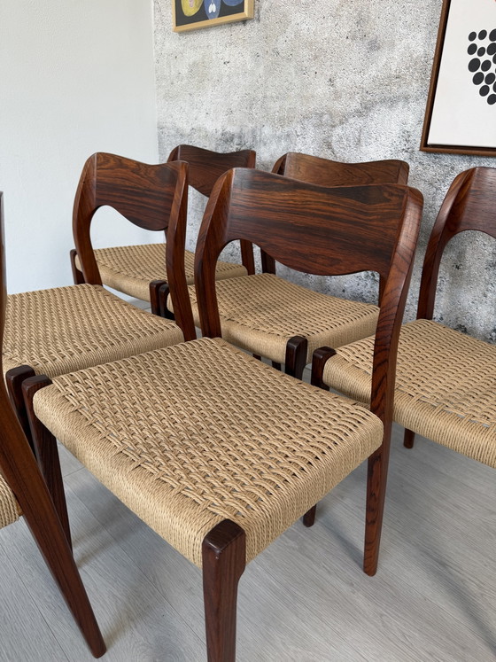 6er Set Palisander Stühle Møller Modell 71 Geflecht Neu, 60er – Niels Otto Møller, Esszimmerstühle, Wood (photo 8 of 15)