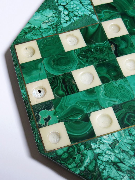 Image 1 of Solitaire octogonal en malachite et bakélite vintage années 50-60