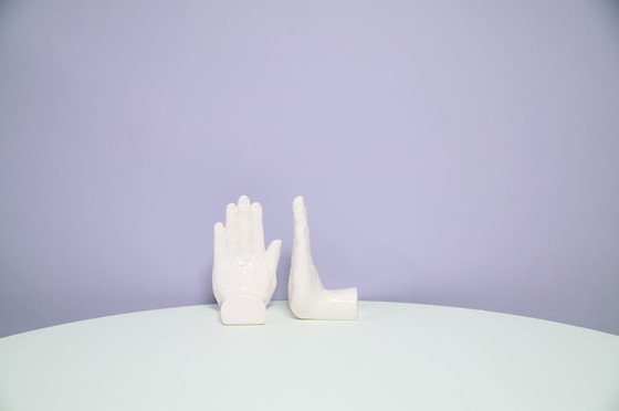 Image 1 of set x2 white porcelain bookend hands