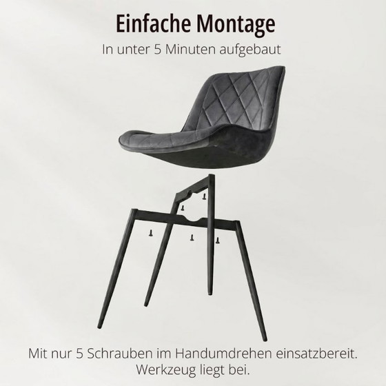 Image 1 of 6er Set Premium Stühle in Grau mit Metallbeinen Bequeme Polsterstühle Samt