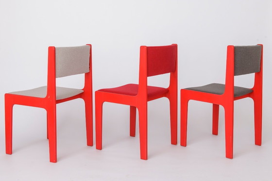 Image 1 of Vintage Casala eetkamerstoelen set van 5, jaren 50, Duitse beukenhouten stoelen, gerestaureerde rode lak, mid-century modern