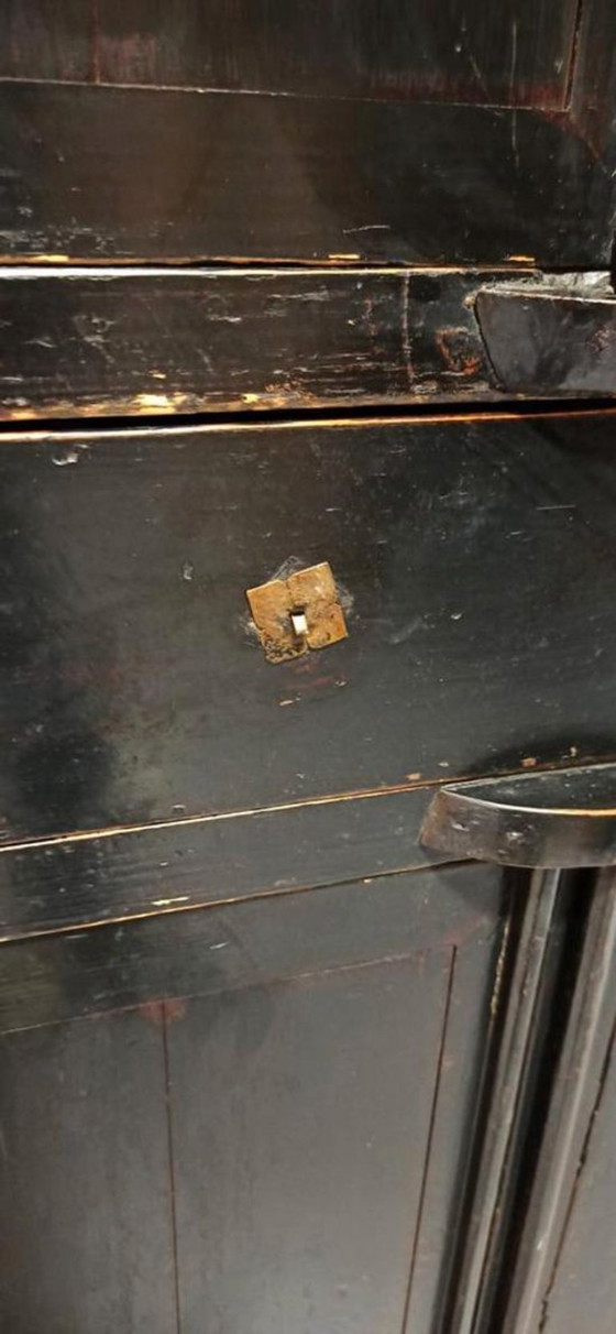 Image 1 of Vintage black lacquered and brass cabinet 