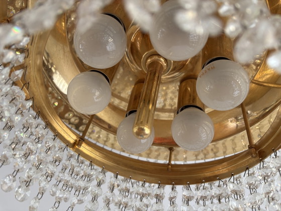 Vintage Getrapte Kristallen Plafondlamp – Messing & Kristal – Jaren 70 – Plafondlampen, Brass, Crystal (photo 4 of 12)