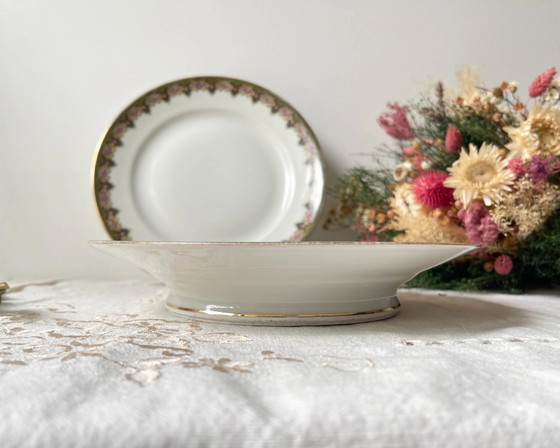 Vintage White Floral Porcelain Footed Platter, Made in France – Crockery (photo 5 of 8)