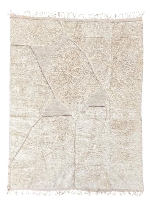 Tapis marocain noué à la main 260x350 cm - Tapis Beni ourain blanc - Tapis berbère tout laine