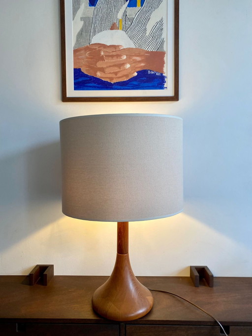 Lampe De Table Vintage En Teck, Éditée Par Kirk, Danemark, Années 60