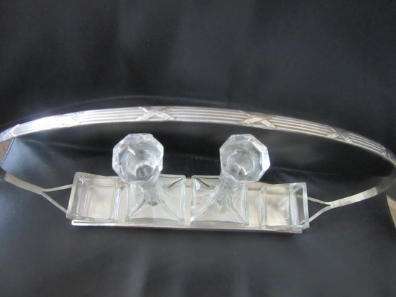 Image 1 of Supporto per ampolla in argento placcato e vetro di cristallo, stile Art Nouveau, vintage