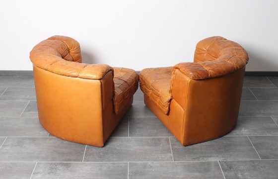 Image 1 of Lounge Set In Cognac Leather With Coffee Table By De Sede