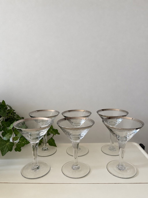 Mid Century Cocktail Glazen Met Zilverkleurige Rand