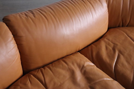 Image 1 of Vertrouwelijke bank van Alberto Rosselli voor Saporiti in cognac leer, Italië jaren 70