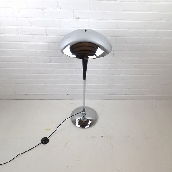 Image 1 of Lampada da terra vintage a fungo in stile Bauhaus cromata/nera, design Memphis Milano anni '80