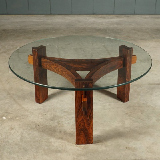 Vintage Brutalist coffee table – rosewood – 1970s – Glass (photo 12 of 12)