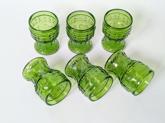 Image 1 of Set di 6 bicchieri vintage verdi italiani |Fidenza Vetraria Bormioli | 1970 Midcentury Barware