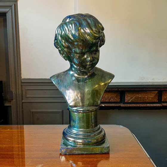 Buste van een jonge jongen in gezouten steengoed door Louis Gustave Cambier & Roger Guérin, 1925 (photo 2 of 21)