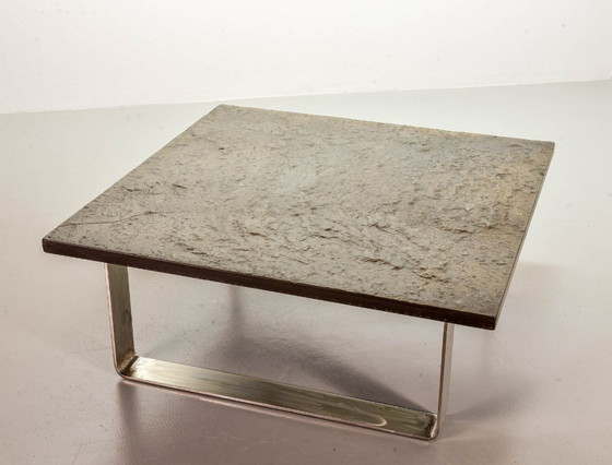 Image 1 of Mid-Century Ardesia Collection Brutalist Square Slate Stone Coffee Table in Pia Manu Style. Belgium, 1960s.