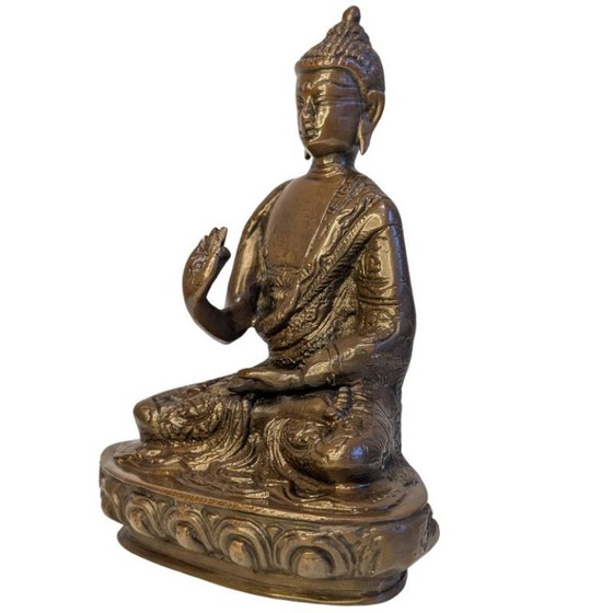 Antiek Bronzen Boeddhabeeld in Vitarka Mudra – 121 – Beeldhouwkunst (photo 8 of 9)