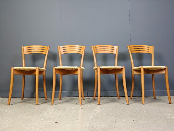 Image 1 of Vintage Italiaanse bistro- en papercord-eetkamerstoelen, jaren 80