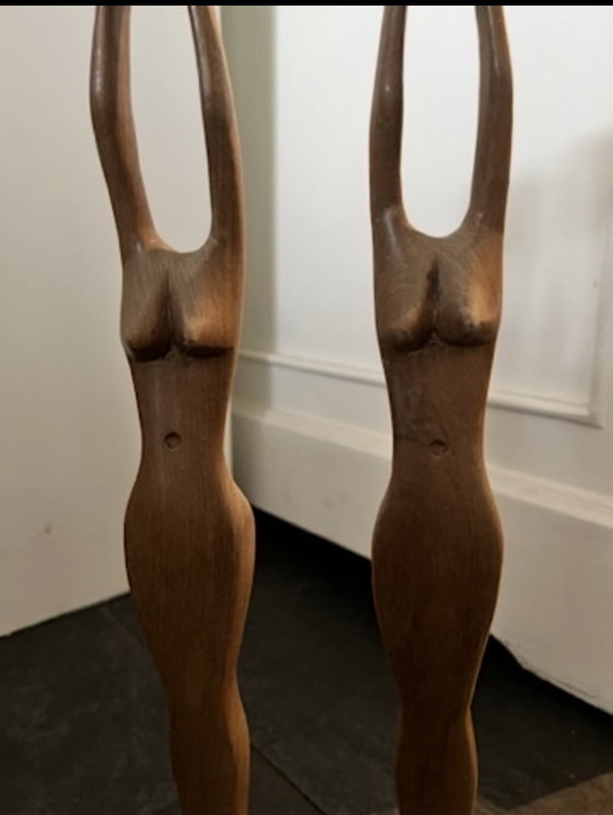 Image 1 of Candelieri intagliati a mano in stile scandinavo di metà secolo