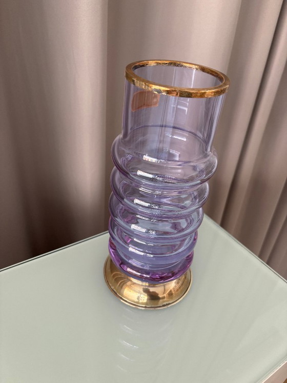 Vintage Italian Hand-Blown Amethyst Glass Vase With Brass Mounts – R. Frisina, Reggio Calabria (photo 7 of 12)