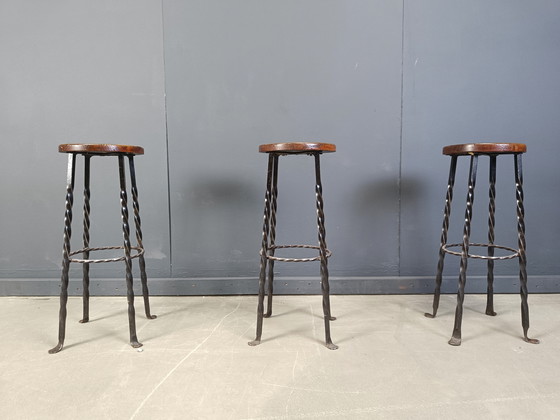 Image 1 of Vintage french wrought iron bar stools, 1960s - set of 3