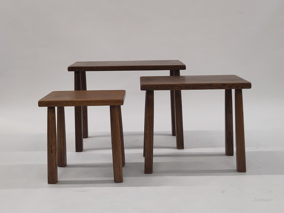 Image 1 of Brutalist nesting tables oak wood