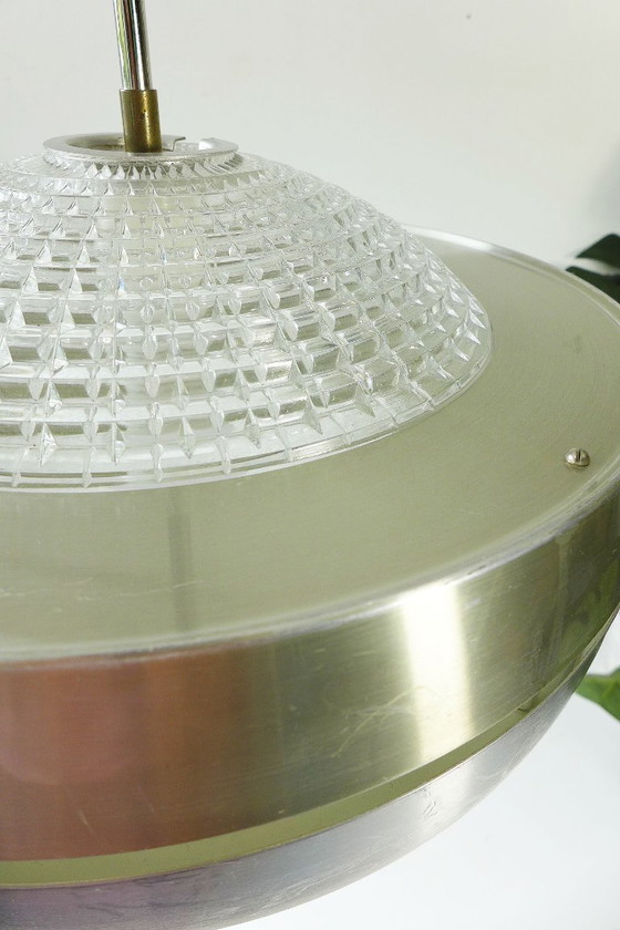 Image 1 of Zeldzame RAAK, NL hanglamp vintage pendellamp UFO van glas en aluminium