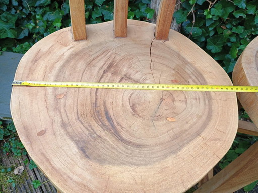 2x teak bar stools with backs