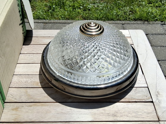 Image 1 of 2 ceiling lights in Hollywood Regency style, crystal glass shade and brass base