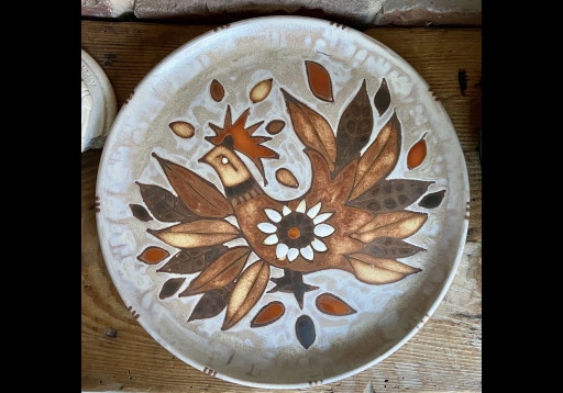 Large J.G. Picard Vallauris Ceramic Bird Plate, France, 1960s