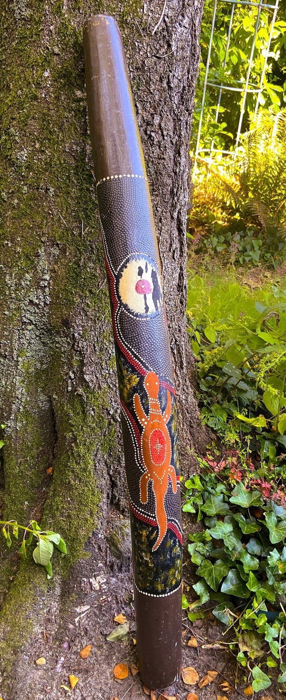 Vecchio Didgeridoo in legno con pittura Aborigena Serpente e Tartaruga, Oggetti decorativi, Nero, Opknappers (foto 9 di 13)