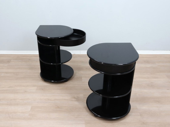 Image 1 of B&B 1980s postmodern black lacquered nightstands , set of 2