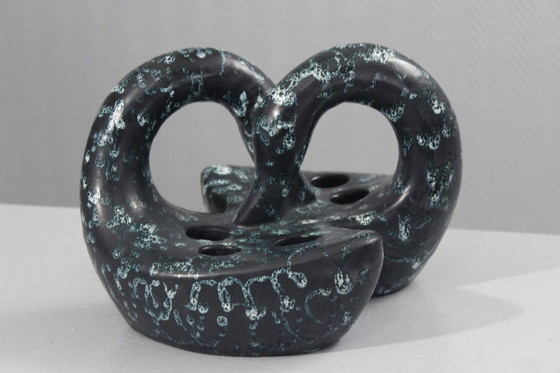 Image 1 of Sauveur Lunetta in Vallauris - Impressive flower frog forming entwined swans, 1950s