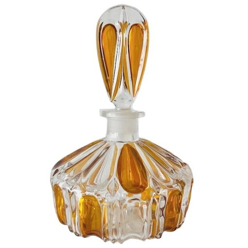 Flacone di profumo in stile Artdeco in vetro pressato ambrato trasparente anni '50