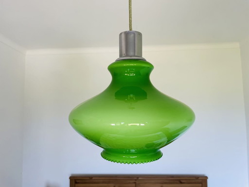 Mid Century Modern green opaline glass hanging light 1970s