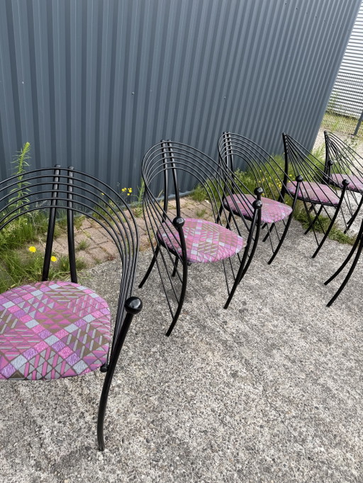 6 x vintage stoel spijlenstoel Memphis stijl – eetkamerstoelen, Metal, Textile (photo 2 of 5)