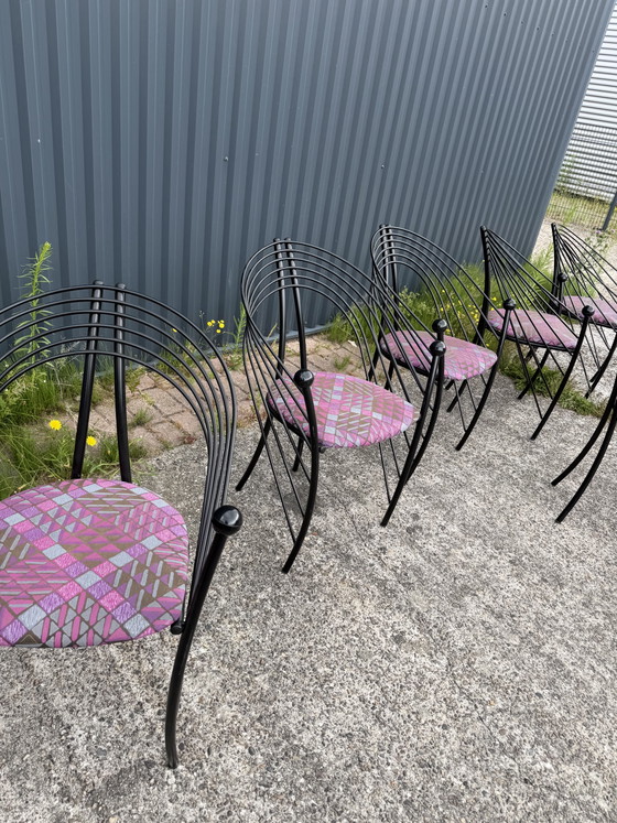 6 x vintage stoel spijlenstoel Memphis stijl – Eetkamerstoelen, Metal, Textile (photo 2 of 5)