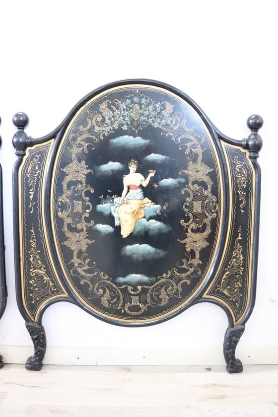 Image 1 of Set of 2 Single Beds in Iron, Art Nouveau Early 20th Century