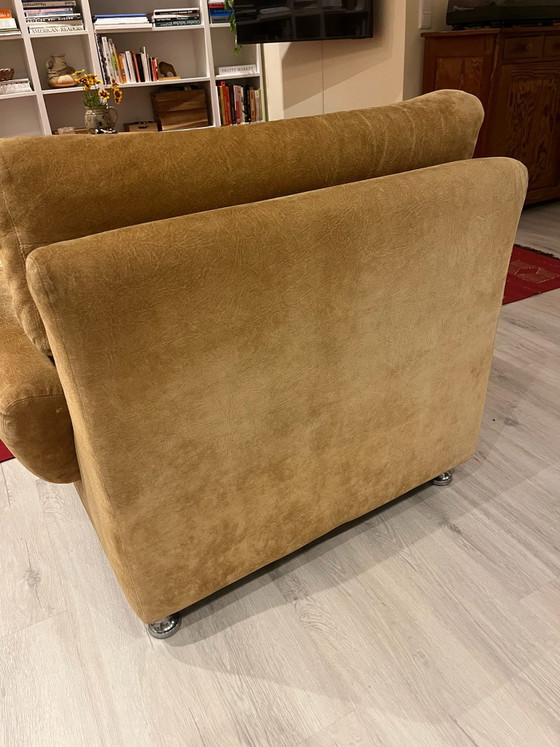 Canapé vintage avec fauteuil assorti Daim marron, Canapés 3 places, Chrome (photo 5 sur 7)