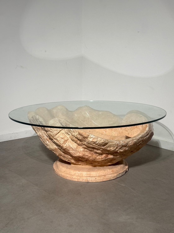 Sculptural Mactan Stone Coffee Table with Glass Top (photo 2 of 8)