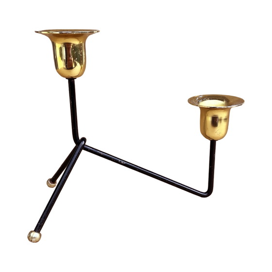 Image 1 of Modernistische tweelichts staande kandelaar, België 1970.