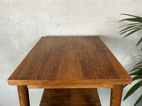 Image 1 of Vintage (hoog) bijzettafel / plantentafel op wielen