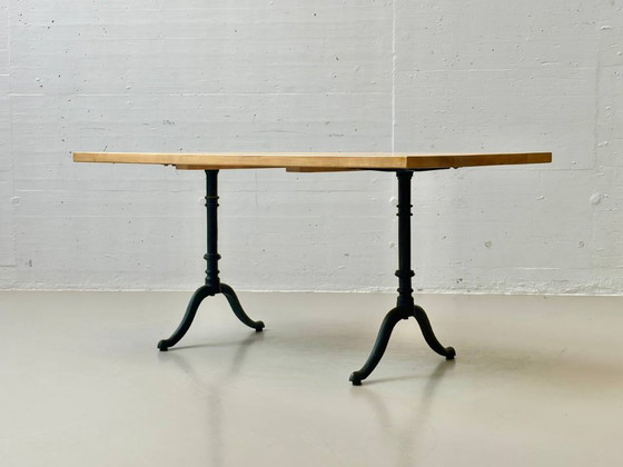 Image 1 of Solid beechwood coffee table with cast iron legs, 1980s