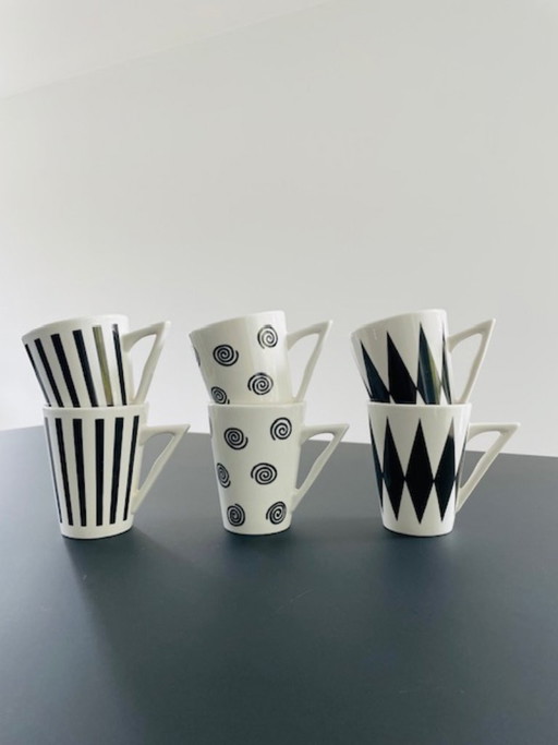 Juego de 6 tazas con diseño posmoderno gráfico