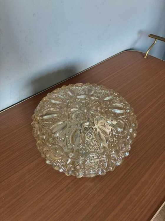 Limburg Wandleuchte mit strukturierter Pressglaskuppel, Deutschland, 1970er Jahre, Wandleuchten, Transparent (Foto 2 von 6)