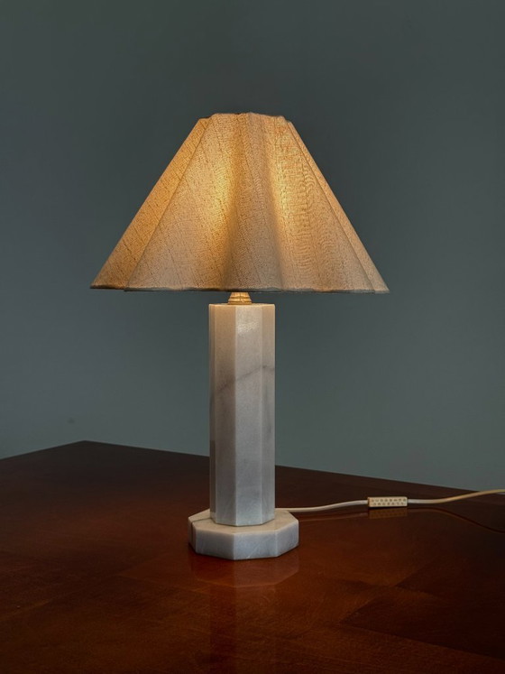 Vintage Marmeren Tafellamp Met Linnen Kap – Tafellampen, Marble (photo 9 of 10)