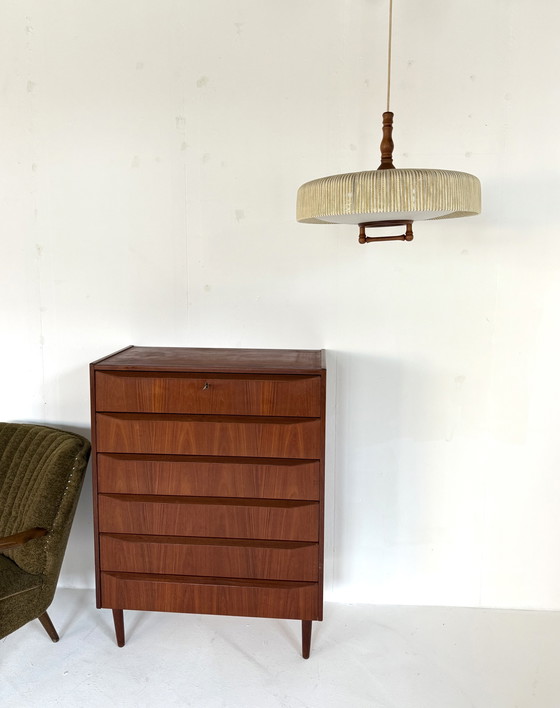 Image 1 of Lampada a sospensione vintage in teak e sisal, Temde Leuchten