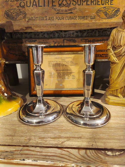 Silver Candlesticks, Pair.