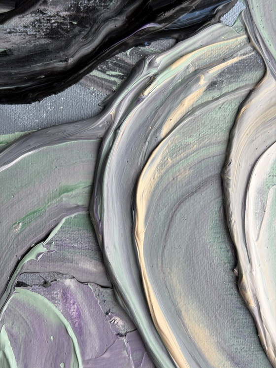 Image 1 of Abstract schilderij met dikke impasto textuur – saliegroene energie | Sage