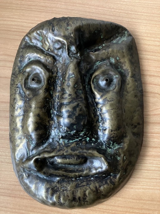Maschera in bronzo - battuta a mano 25 x 18 cm, opera d'arte unica.