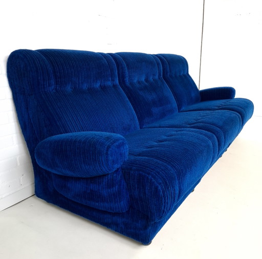 Canapé modulable vintage, 3 parties, tissu velours côtelé bleu roi
